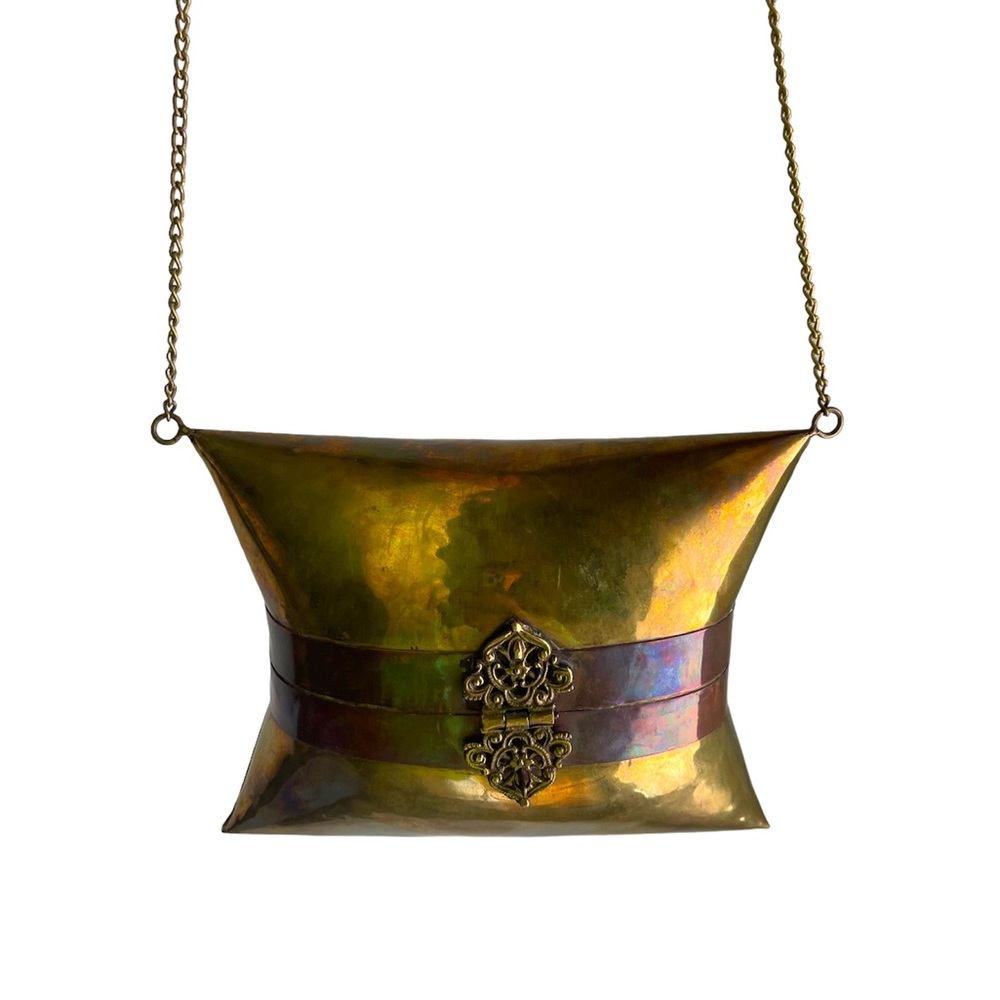 Vintage Brass Handbag with Chain & Clasp